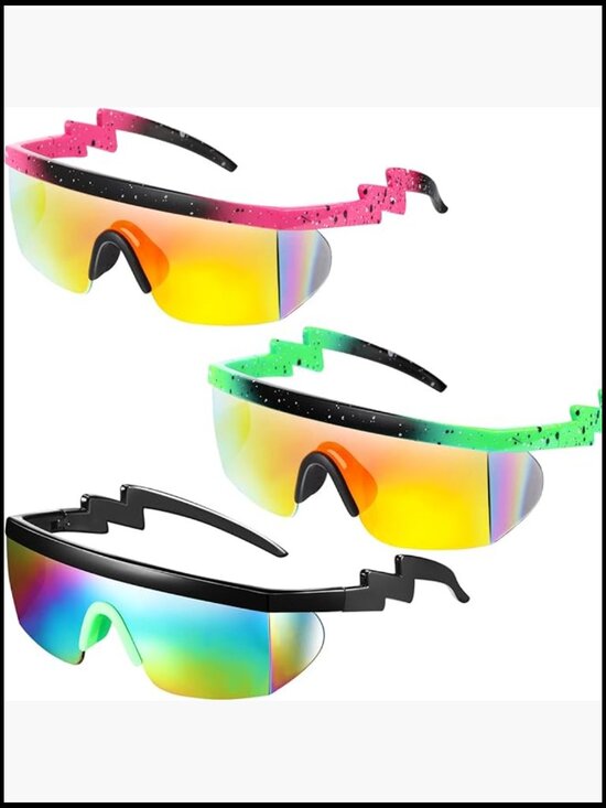 3 Pairs Retro Semi Rimless Sunglasses Zigzag Temple Mirror Coating PC Rubber main image 6